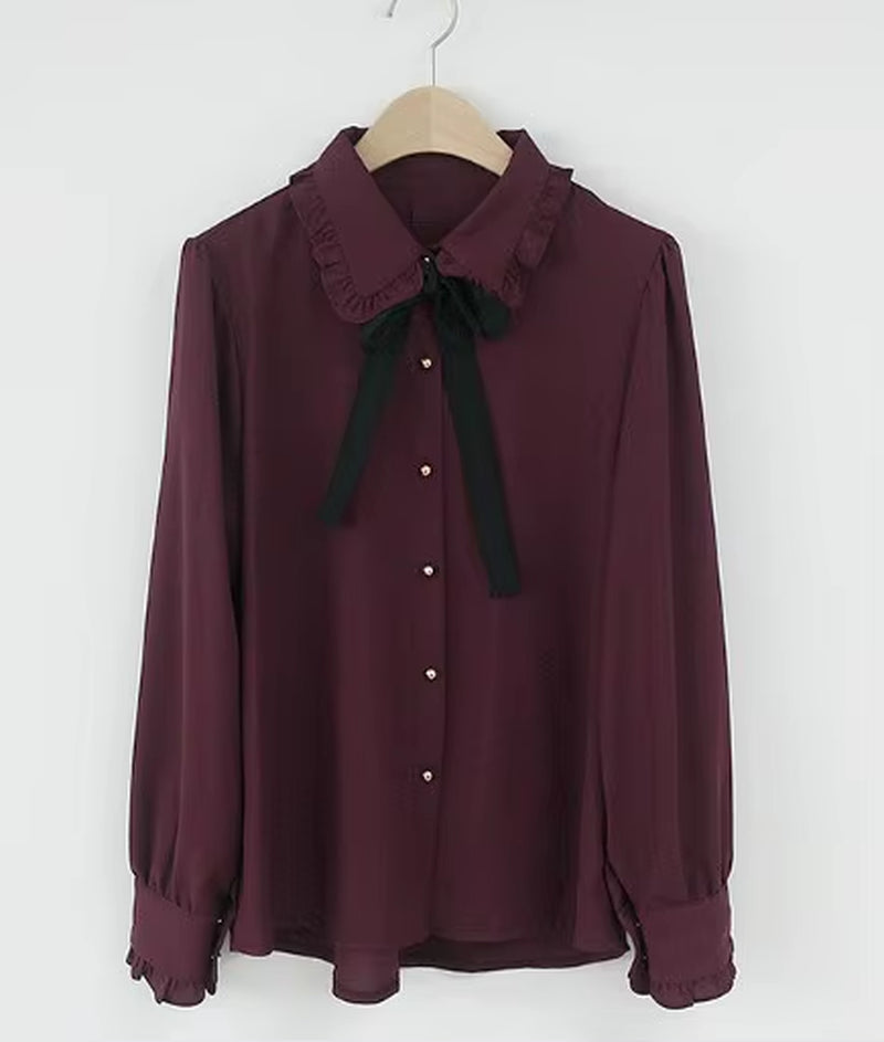 Chiffon Blouses Shirts New Hot Sales Preppy Style Girls Bow Tie Tops Cute Sweet Korean Temperament Lady Peter Pan Collar Shirt