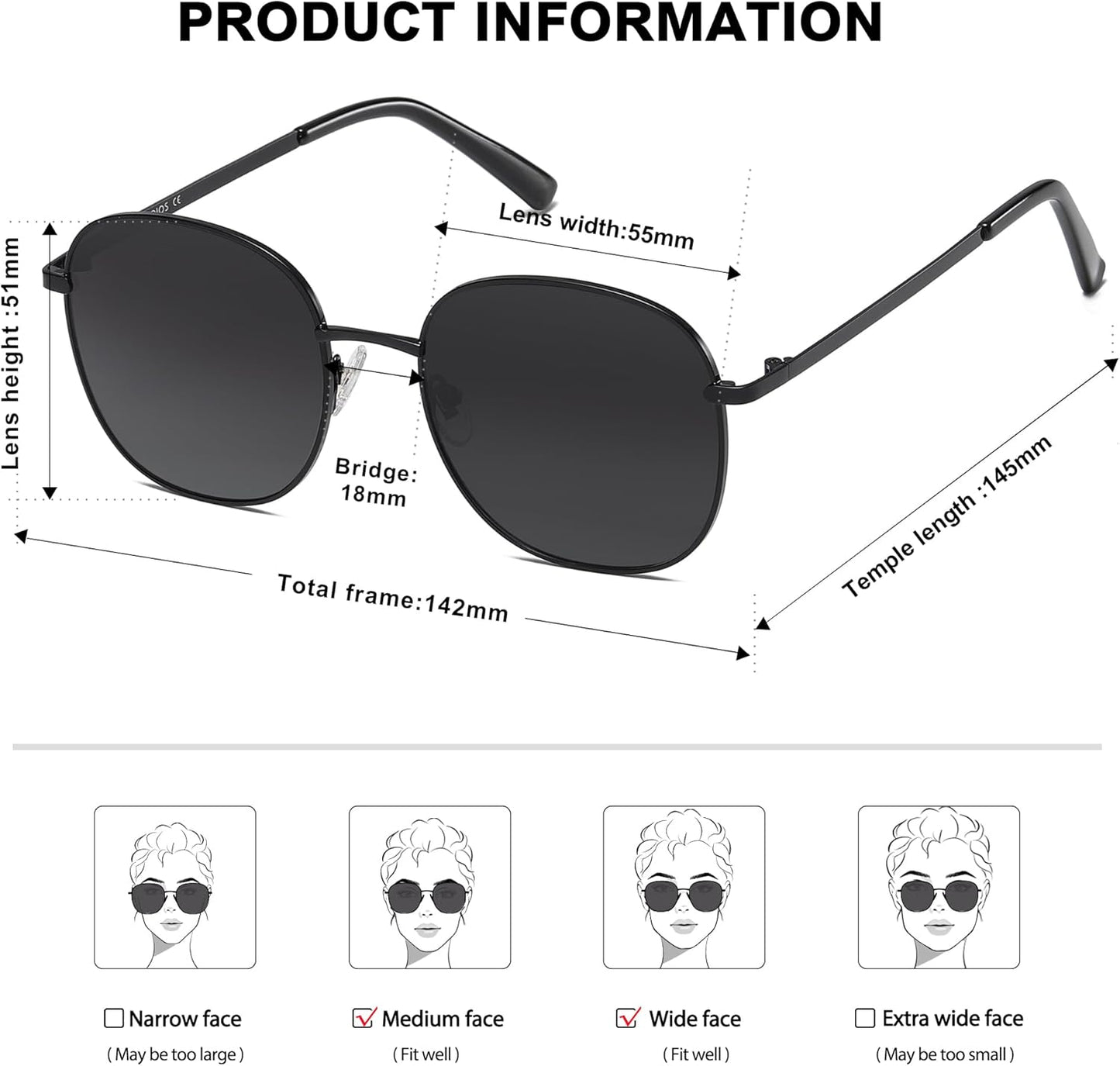 Classic Trendy Square Sunglasses for Women Men Cute Big Frame Gold Shades SJ1137