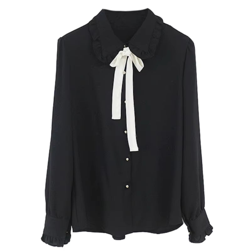 Chiffon Blouses Shirts New Hot Sales Preppy Style Girls Bow Tie Tops Cute Sweet Korean Temperament Lady Peter Pan Collar Shirt